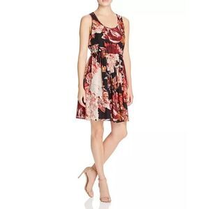 Elizabeth & James Floral Silk Chiffon Lined Mini Dress A-Line Smocked